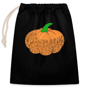Pumpkin Lace Halloween Fall Thanksgiving Day - Closable cotton gift bag (25x30cm) - black - Front
