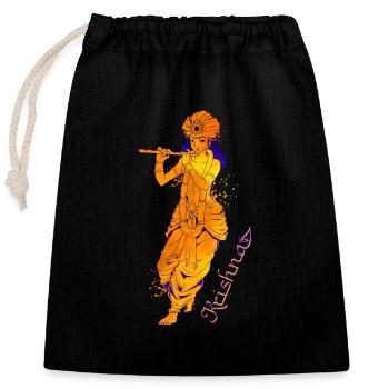 Dieu hindou - le joueur de flûte bleue Krishna - Sac cadeau en coton avec cordon (25 x 30 cm) - noir - Devant