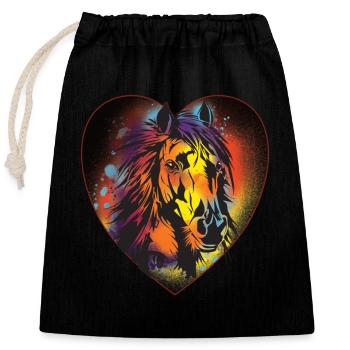 Cheval, Équitation, Dressage, Coeur, Cadeau, Coloré - Sac cadeau en coton avec cordon (25 x 30 cm) - noir - Devant