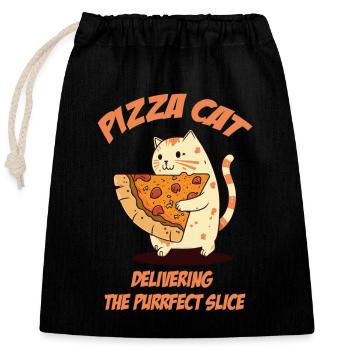 Cat carries pizza slice - Closable cotton gift bag (25x30cm) - black - Front