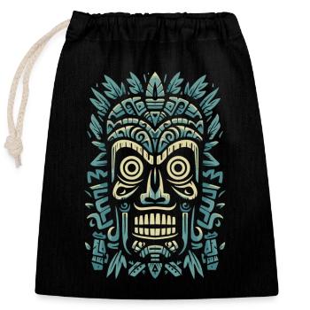 Polynesian Tribal Tiki Maori Retro Mask - Closable cotton gift bag (25x30cm) - black - Front