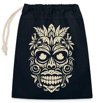 Tribal Tiki Maori Retro Polynesian Mask - Closable cotton gift bag (25x30cm) - navy - Front