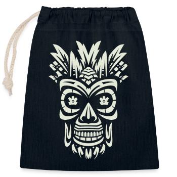 Tribal Tiki Maori Retro Polynesian Mask - Closable cotton gift bag (25x30cm) - navy - Front