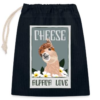 Fromage Alpaga Love Lama Pako Huacaya - Sac cadeau en coton avec cordon (25 x 30 cm) - bleu marine - Devant