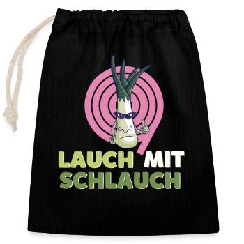 Lauch mit Schlauch - Witziger Spruch - Verschließbarer Geschenkbeutel aus Baumwolle (25x30cm) - Schwarz - Vorne