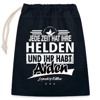 Jede Zeit hat Ihre Helden Ihr habt Aiden - Verschließbarer Geschenkbeutel aus Baumwolle (25x30cm) - Navy - Vorne