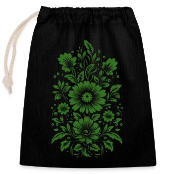 Schönes grünes Blumenmuster - Verschließbarer Geschenkbeutel aus Baumwolle (25x30cm) - Schwarz - Vorne