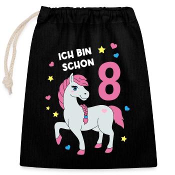 Reiterin Pferd Reitsport 8. Geburtstag Pony Reiten - Verschließbarer Geschenkbeutel aus Baumwolle (25x30cm) - Schwarz - Vorne