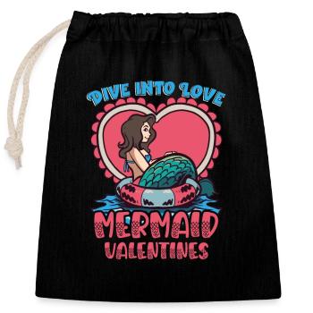 Mermaid Valentine's Day Mermaid Love Ocean - Closable cotton gift bag (25x30cm) - black - Front