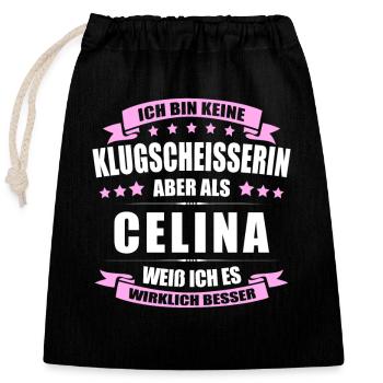 Name Celina Vorname Klugscheisserin Namenstag - Verschließbarer Geschenkbeutel aus Baumwolle (25x30cm) - Schwarz - Vorne