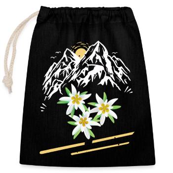 Die Berge und Alpen mit Edelweiß Blumen Outdoor - Verschließbarer Geschenkbeutel aus Baumwolle (25x30cm) - Schwarz - Vorne