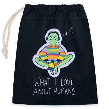 Ce que j’aime dans la conspiration des humains - Sac cadeau en coton avec cordon (25 x 30 cm) - bleu marine - Devant