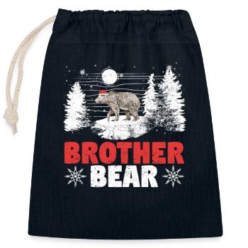 Frère Ours Noël Père Noël Famille - Sac cadeau en coton avec cordon (25 x 30 cm) - bleu marine - Devant