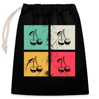 Cherry Retro Fruit Fruit Cherries - Closable cotton gift bag (25x30cm) - black - Front