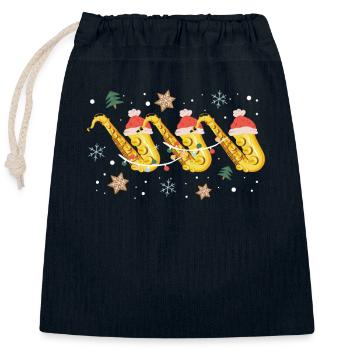 Père Noël Saxophoniste Lumière de Noël - Sac cadeau en coton avec cordon (25 x 30 cm) - bleu marine - Devant
