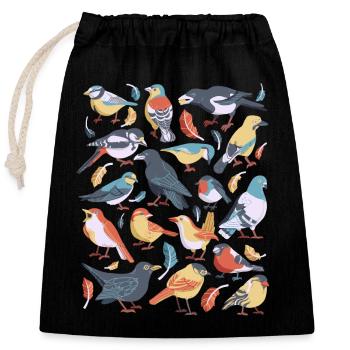 Oiseaux - Sac cadeau en coton avec cordon (25 x 30 cm) - noir - Devant