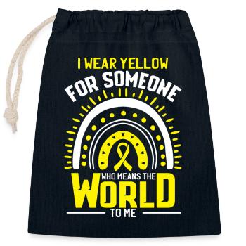 Je porte du jaune pour quelqu’un Cancer du sarcome - Sac cadeau en coton avec cordon (25 x 30 cm) - bleu marine - Devant