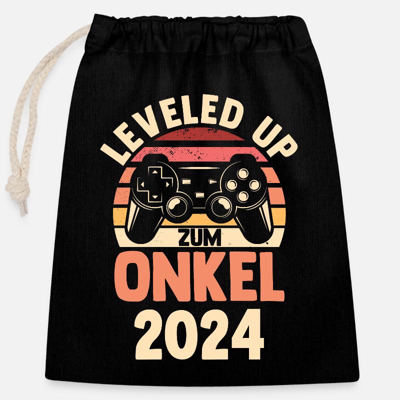 Werdender Onkel 2035 - Verschließbarer Geschenkbeutel aus Baumwolle (25x30cm) - Schwarz