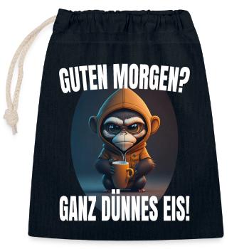 Guten Morgen? Ganz dünnes Eis! Morgenmuffel Affe - Verschließbarer Geschenkbeutel aus Baumwolle (25x30cm) - Navy - Vorne