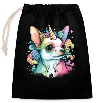 Chihuahua | Colourful Rainbow LGBTQ Unicorn - Closable cotton gift bag (25x30cm) - black - Front