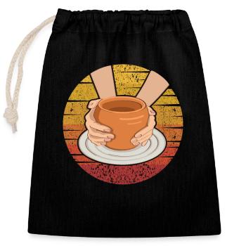 Retro Pottery Pro Wheel Hobby Lover Pottery - Closable cotton gift bag (25x30cm) - black - Front