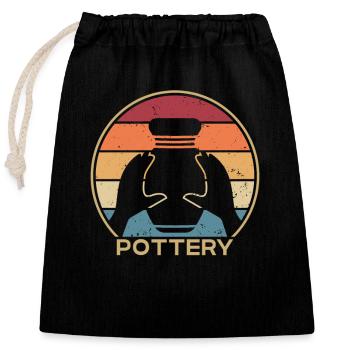 Retro Pottery Wheel Hobby Pottery Pro Lover - Closable cotton gift bag (25x30cm) - black - Front