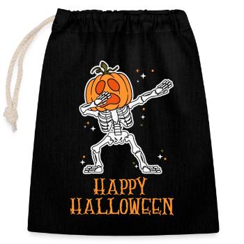Conception d’Halloween: squelette tamponnant avec tête de citrouille - Sac cadeau en coton avec cordon (25 x 30 cm) - noir - Devant