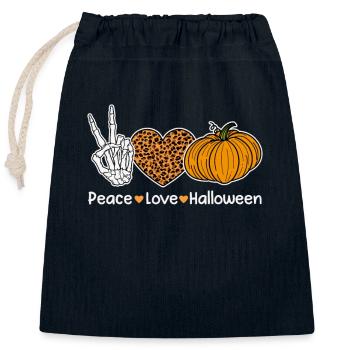 Design effrayant d’Halloween: Peace Love Pumpkin - Sac cadeau en coton avec cordon (25 x 30 cm) - bleu marine - Devant