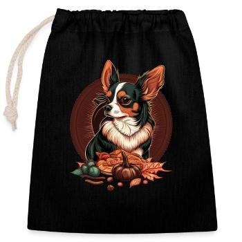 Chihuahua | Thanksgiving Day Erntedankfest Bauer - Verschließbarer Geschenkbeutel aus Baumwolle (25x30cm) - Schwarz - Vorne