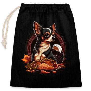 Chihuahua | Thanksgiving Day Erntedankfest Bauer - Verschließbarer Geschenkbeutel aus Baumwolle (25x30cm) - Schwarz - Vorne