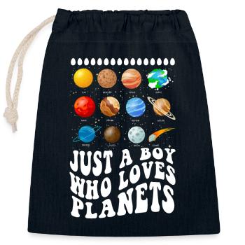Juste un garçon qui aime les planètes du système solaire - Sac cadeau en coton avec cordon (25 x 30 cm) - bleu marine - Devant