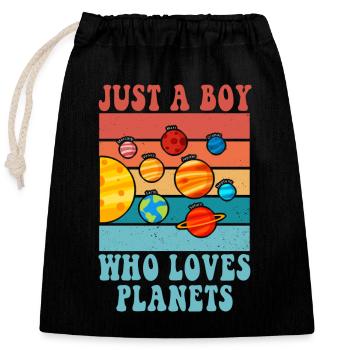 Juste un garçon qui aime les planètes du système solaire - Sac cadeau en coton avec cordon (25 x 30 cm) - noir - Devant