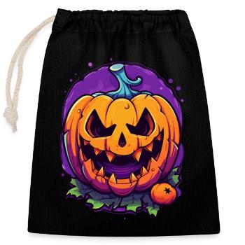 Süßes oder Saures: Gruseliger Halloween Kürbis - Verschließbarer Geschenkbeutel aus Baumwolle (25x30cm) - Schwarz - Vorne