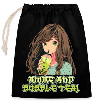 Anime and Boba Bubble Tea - Closable cotton gift bag (25x30cm) - black - Front