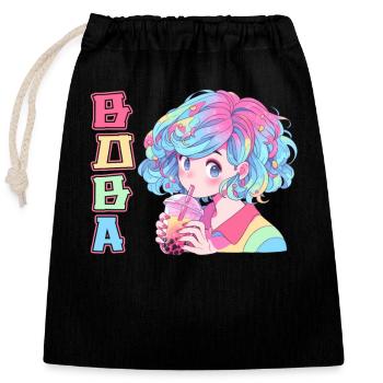 Anime and Boba Bubble Tea - Closable cotton gift bag (25x30cm) - black - Front