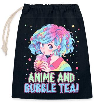 Anime and Boba Bubble Tea - Closable cotton gift bag (25x30cm) - navy - Front