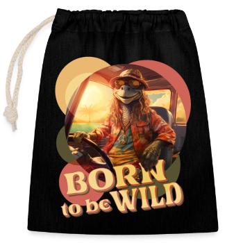 . Adventurous Hippie Iguana - Closable cotton gift bag (25x30cm) - black - Front