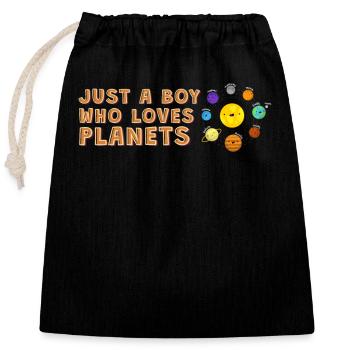 Juste un garçon qui aime les planètes du système solaire - Sac cadeau en coton avec cordon (25 x 30 cm) - noir - Devant