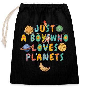 Juste un garçon qui aime les planètes du système solaire - Sac cadeau en coton avec cordon (25 x 30 cm) - noir - Devant