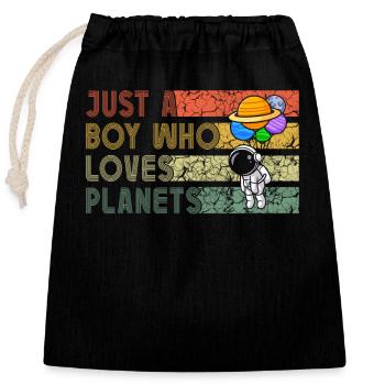 Juste un garçon qui aime les planètes du système solaire - Sac cadeau en coton avec cordon (25 x 30 cm) - noir - Devant