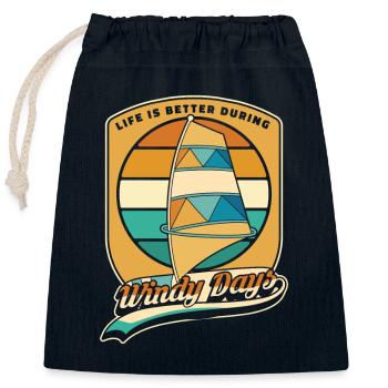 Life Is Better During Windy Days Water Sports - Closable cotton gift bag (25x30cm) - navy - Front