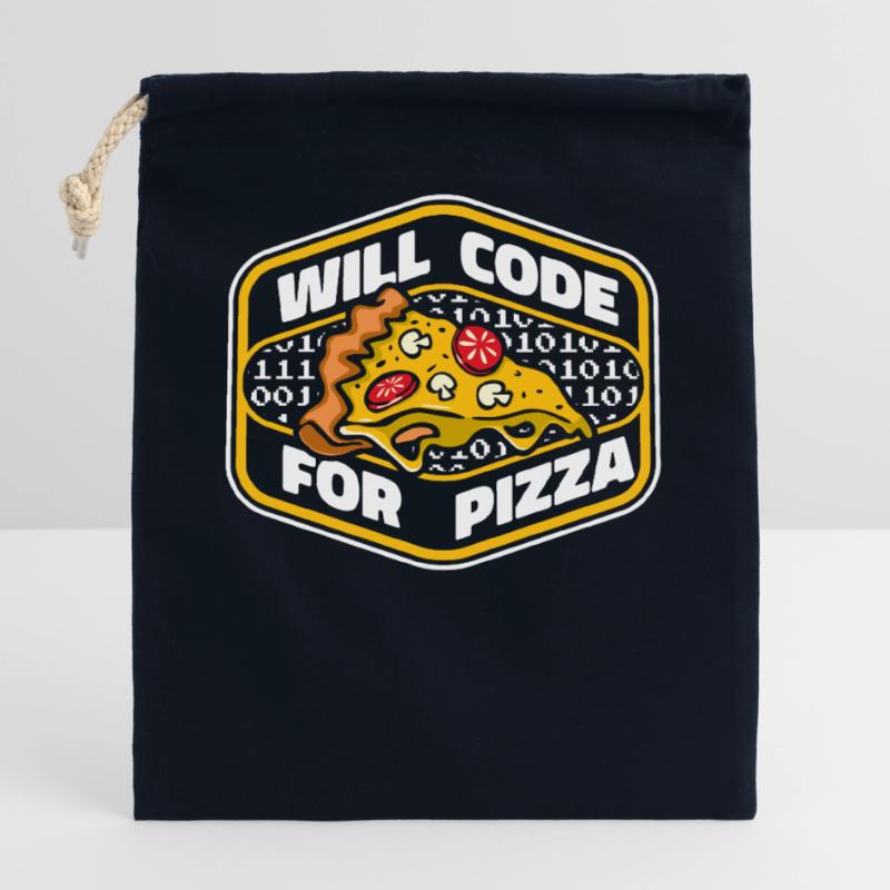 Will Code For Pizza Developer Coder Programmer Sac cadeau en coton avec cordon (25 x 30 cm)
