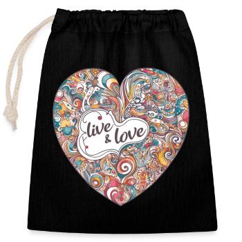 Buntes Herz - live & love - Closable cotton gift bag (25x30cm) - black - Front