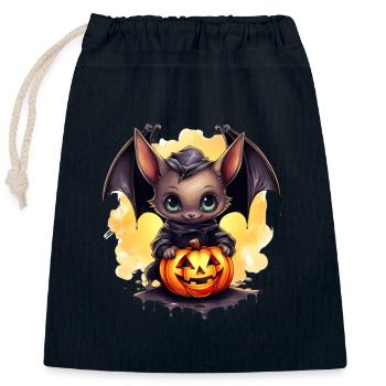 Halloween Pumpkin Bat - Closable cotton gift bag (25x30cm) - navy - Front
