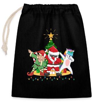 Dabbing Santa Claus Elf Unicorn Christmas Tree - Closable cotton gift bag (25x30cm) - black - Front