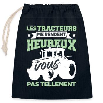 Tracteur Homme Humour Paysan - Sac cadeau en coton avec cordon (25 x 30 cm) - bleu marine - Devant