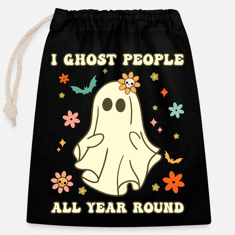 Halloween I Ghost People All Year Long - Verschließbarer Geschenkbeutel aus Baumwolle (25x30cm) - Schwarz