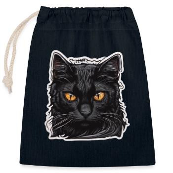 Schwarze Katze - Verschließbarer Geschenkbeutel aus Baumwolle (25x30cm) - Navy - Vorne