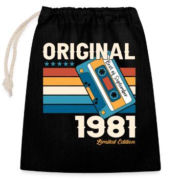42nd Birthday September Vintage 1981 Cassette - Closable cotton gift bag (25x30cm) - black - Front