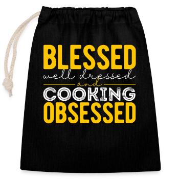 Bienheureux, bien habillé et obsédé par la cuisine - Sac cadeau en coton avec cordon (25 x 30 cm) - noir - Devant